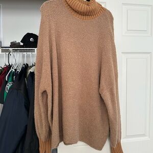 Aerie Offline Cozy Tan Turtleneck oversized Sweater